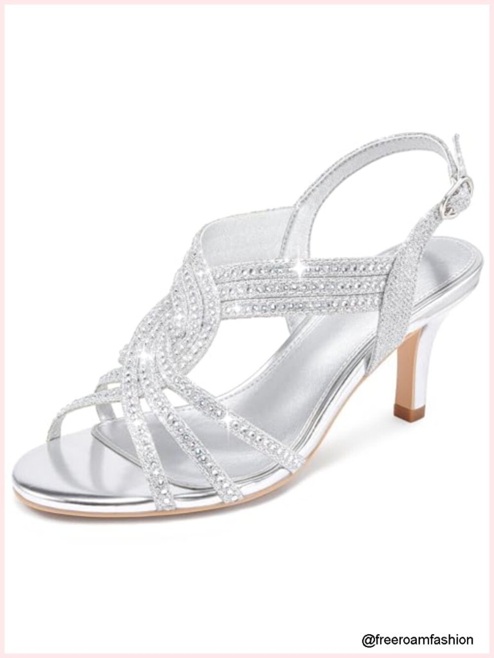 Sparkly Rhinestone Kitten Heels Open Toe Ankle Strap Dress Sandals